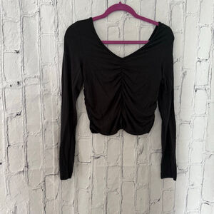 American Eagle Black Ruched Long Sleeve Crop Top